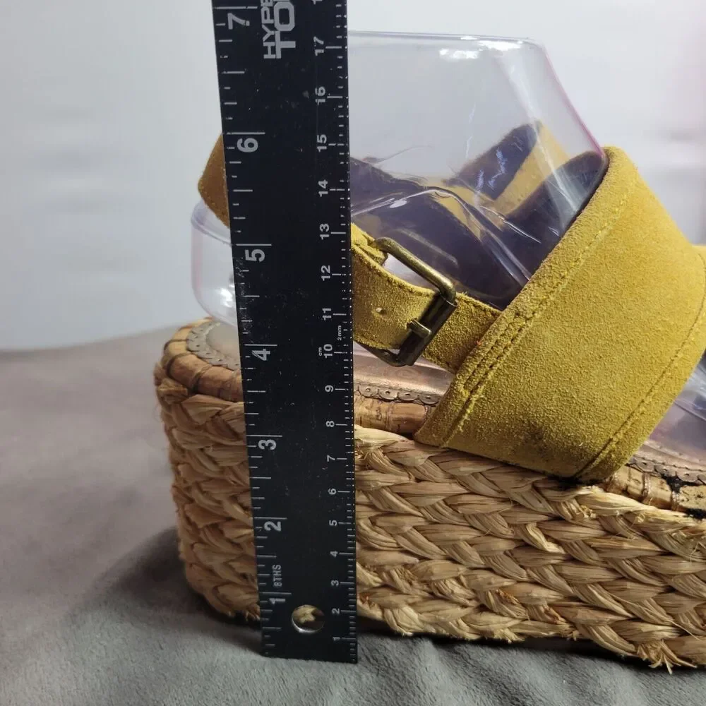 Naughty‎ Monkey Womens Espadrille Wedge Sandals Size 8.5 Yellow Suede & Raffia